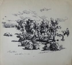 Camouflaged military vehicle and possibly soldiers under straw stacks. Courtesy David Holzman